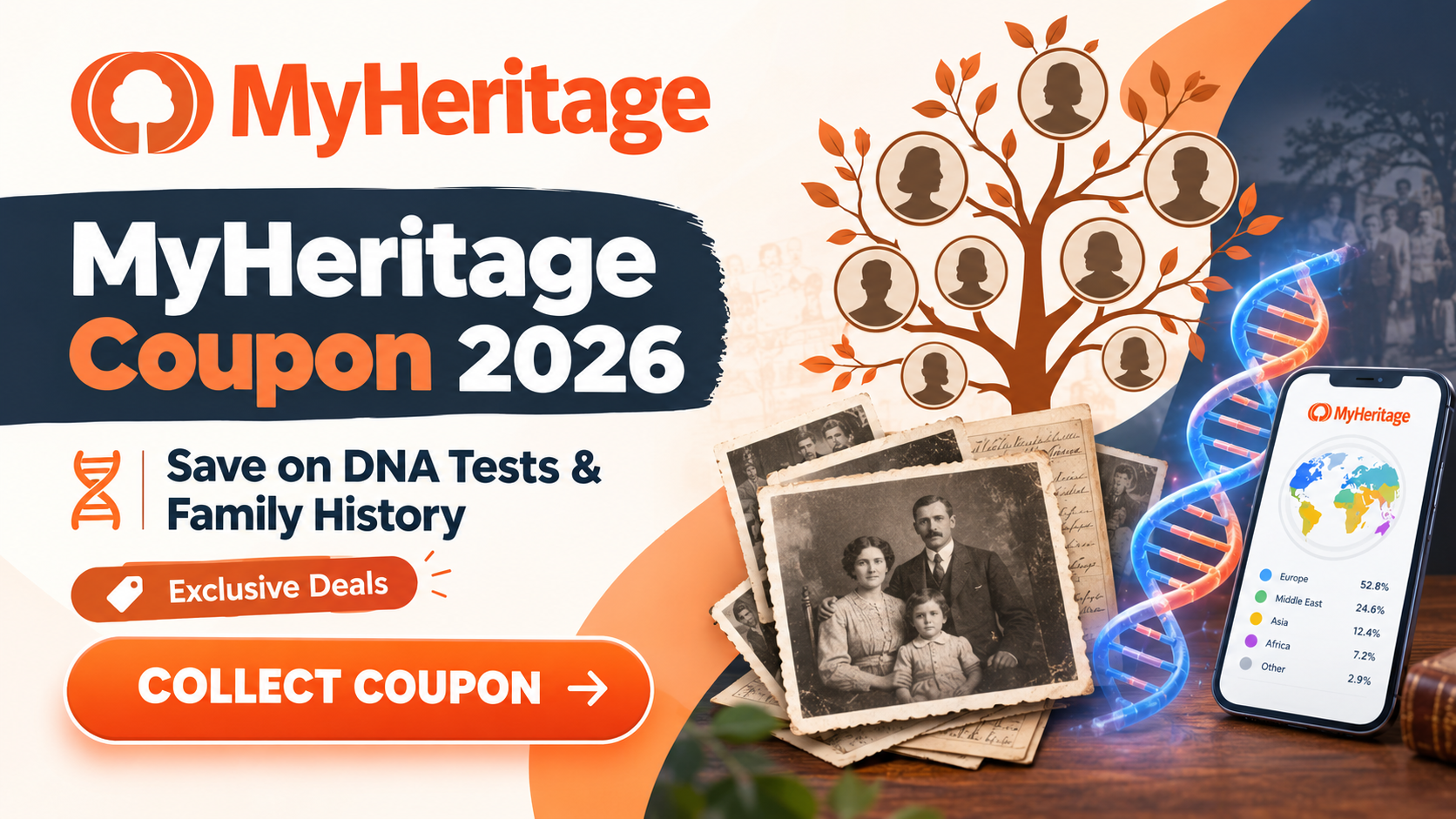 MyHeritage Coupon & Promo Code 2026: Save on DNA Tests, Family Trees & Genealogy